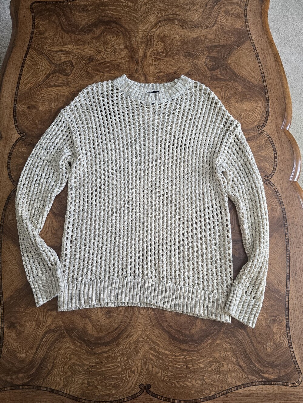 Daytrip Open Knit Sweater Womens Size L Gold Metallic Open Weave Long Sleeve